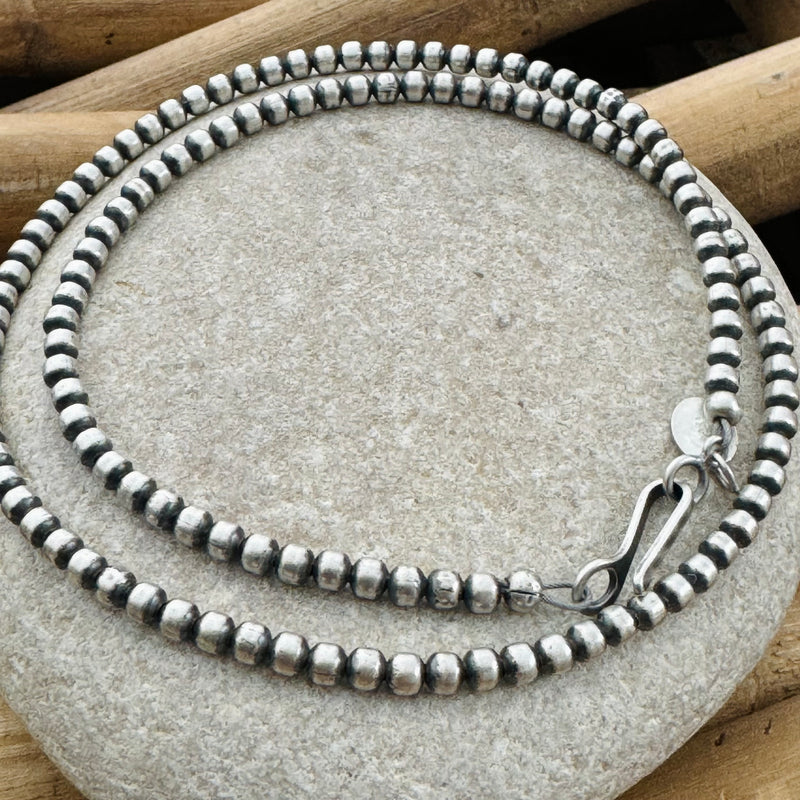 Sterling Silver Oxidized 3mm Beaded Navajo Necklace 16”