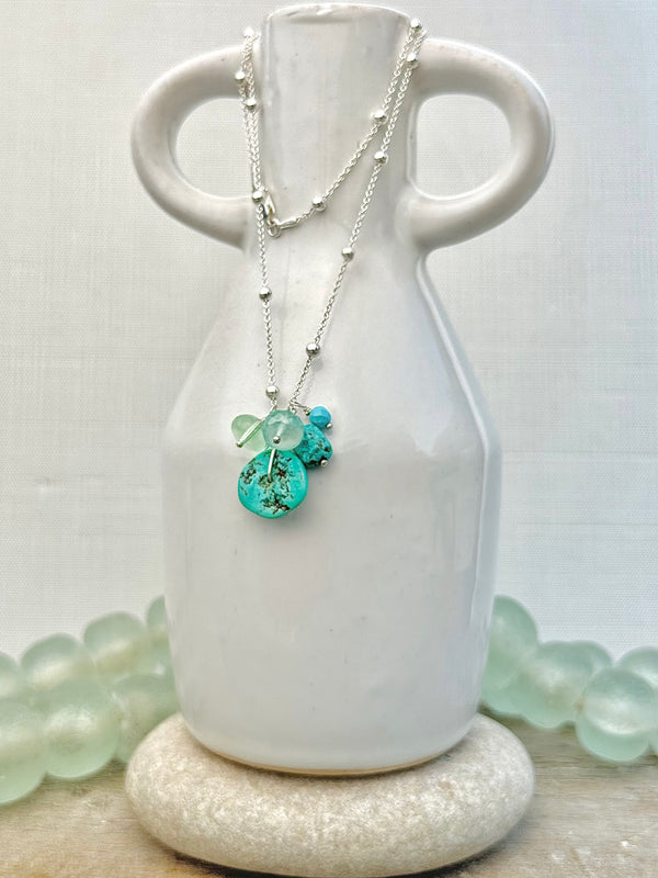 Sterling Silver, Turquoise, Fluorite, & Chalcedony Necklace