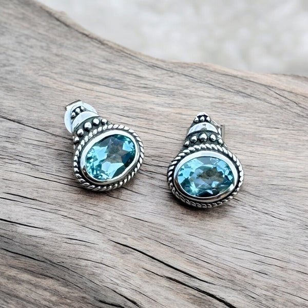 Sterling Silver Blue Topaz Earrings 5/8”