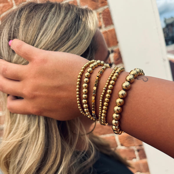 Gold Beaded Stackable Stretch Bracelet