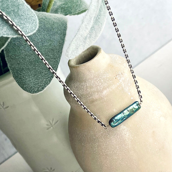 Sterling Silver Freshwater Blue Aqua Pearl Stick Necklace