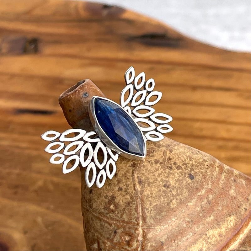 Adjustable Sterling Silver and Faceted Kyanite Wings Ring