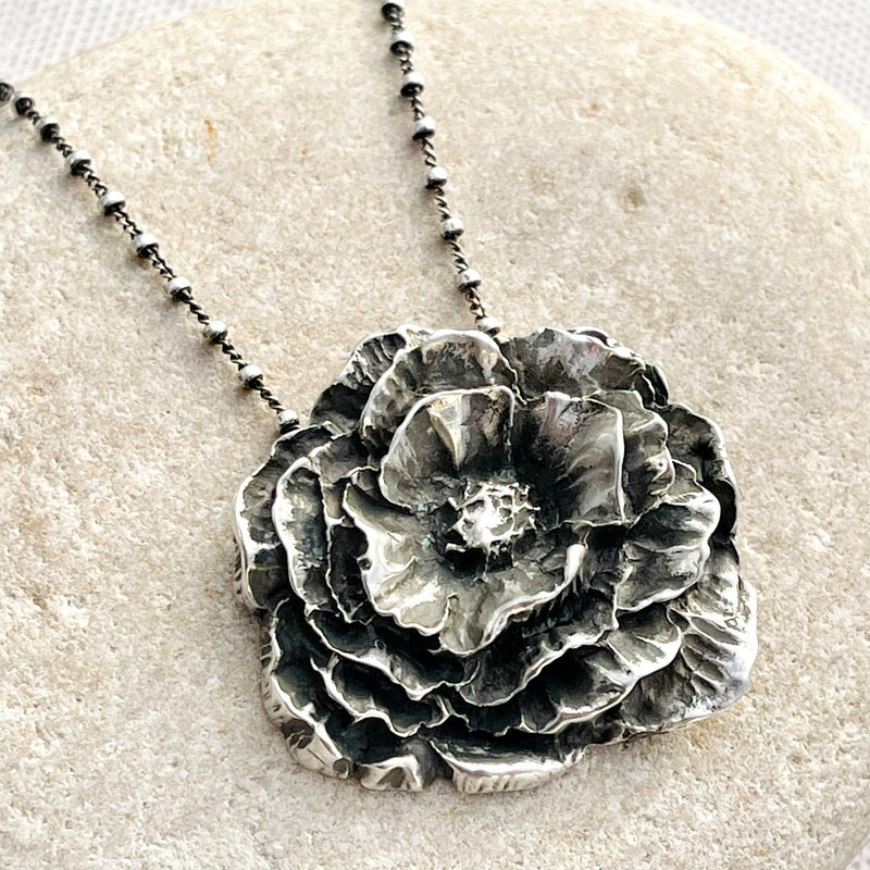 Sterling Silver Peony Necklace