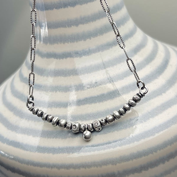 Sterling Silver Everyday Beaded Necklace - adjustable up to 18”