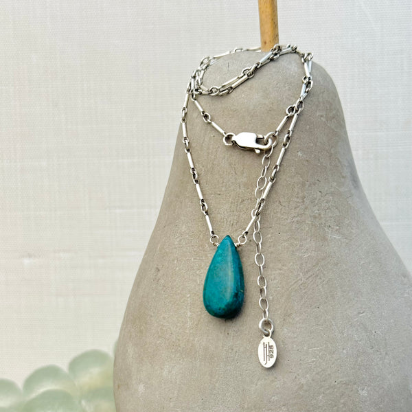Sterling Silver Chrysocolla Tear Drop Necklace
