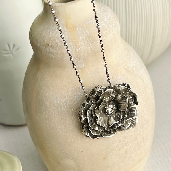 Sterling Silver Peony Necklace