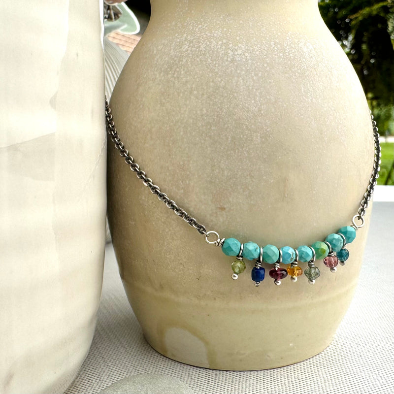 Sterling Silver Turquoise & Gemstone Necklace