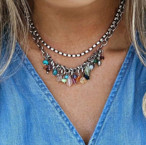 Sterling Silver & Gemstone Waterfall Necklace