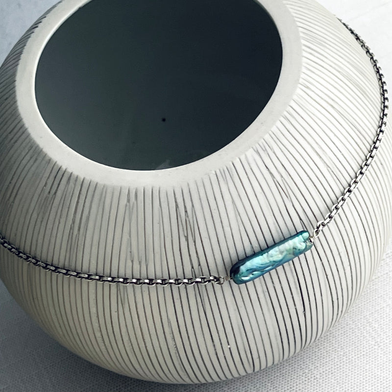 Sterling Silver Freshwater Blue Aqua Pearl Stick Necklace