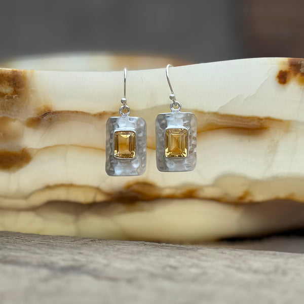 Sterling Silver Citrine Earrings 1 3/8”