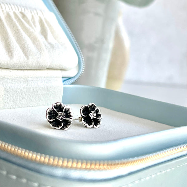 Sterling Silver Violet Flower Stud Earrings