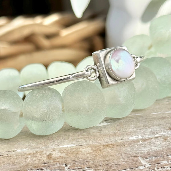 Sterling Silver Pearl Coin Bangle