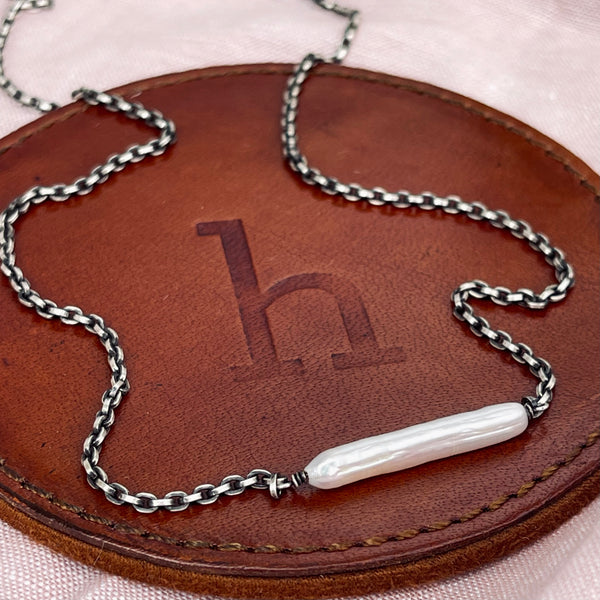 Sterling Silver Freshwater Pearl Stick Necklace