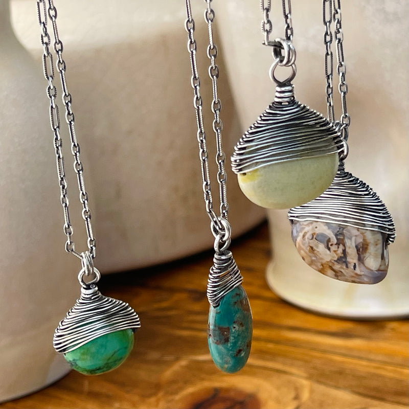One of a Kind - Sterling Silver Wire-Wrapped Gemstone Necklaces