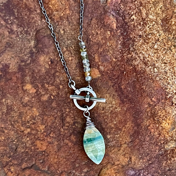 Natural Opal & Sapphire Sterling Silver Necklace