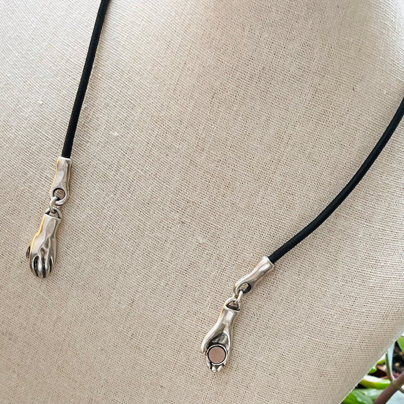 Pewter Hand in Hand Necklace