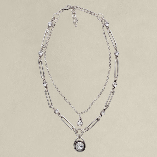Sterling Silver over Pewter & Crystal Linked Necklace 17”-20”