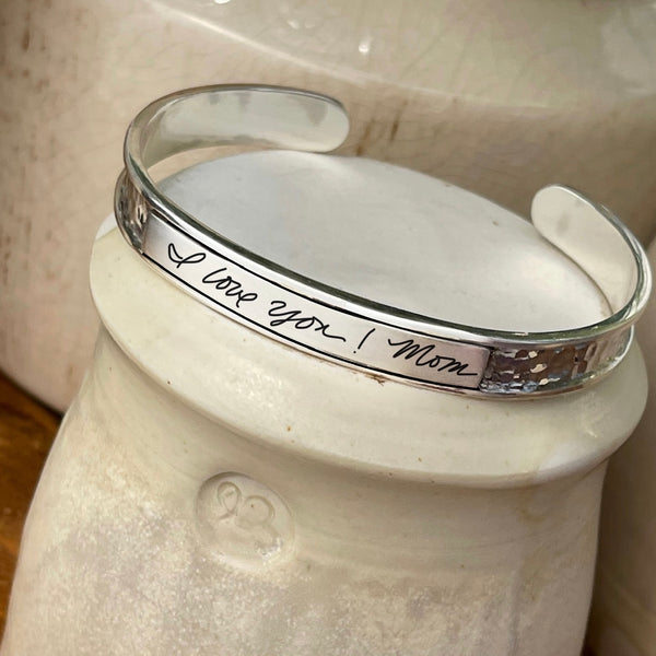 Sterling Silver Handwritten Hammered Cuff