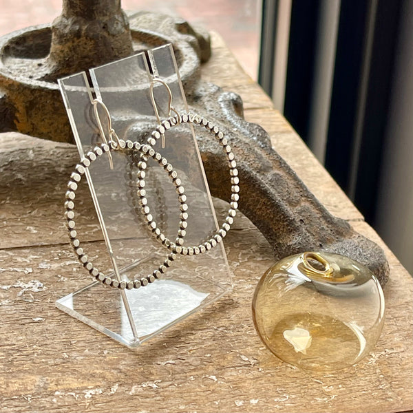 Sterling Silver Flat Beaded 1.5” Hoop Earrings