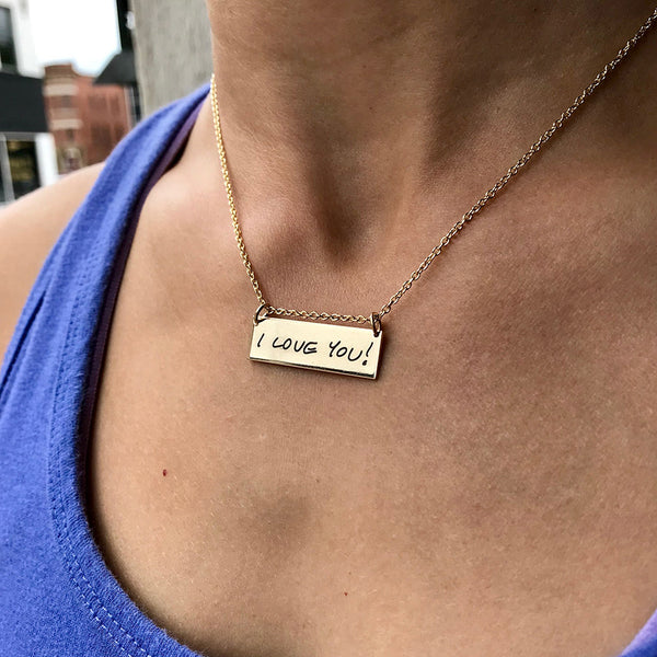 14K Gold Filled Handwritten Bar Necklace