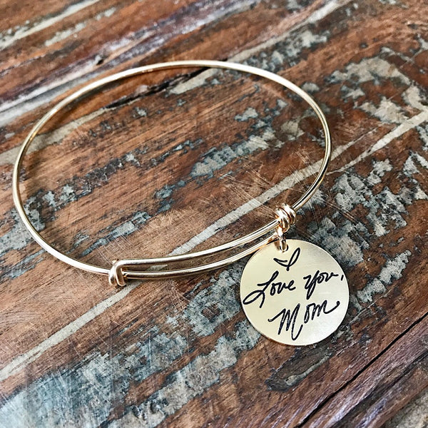 Gold Filled Handwritten Expandable Bracelet with Charm