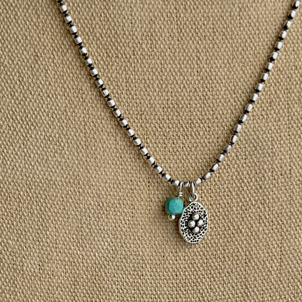 Sterling Silver & Faceted Turquoise Cube Necklace