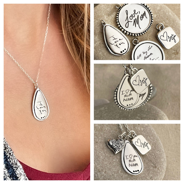 Handwritten Gratitude Charm Necklace - Sterling Silver