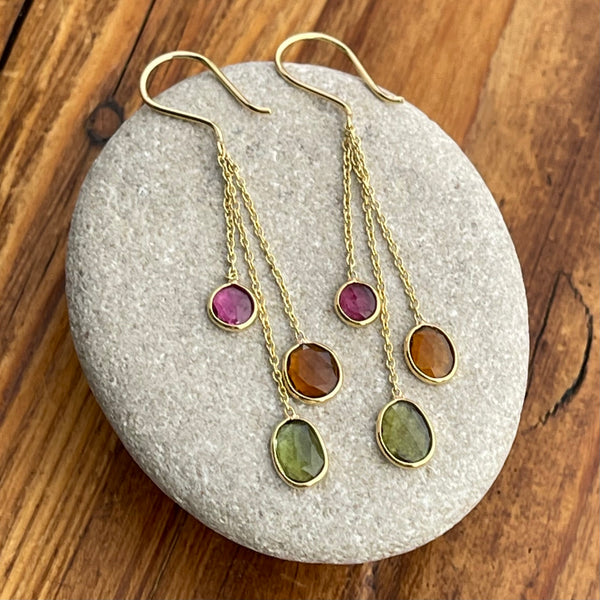 18K Gold Tourmaline Earrings 2”