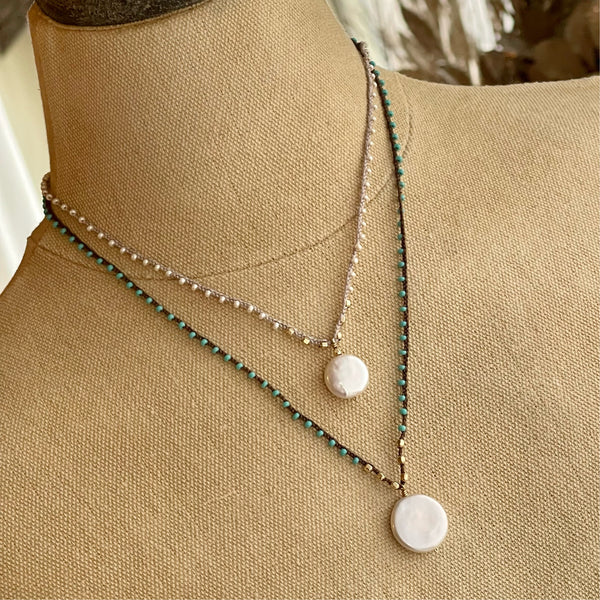 Handwoven Gold-filled Freshwater Pearl Coin Necklace 16”-18”