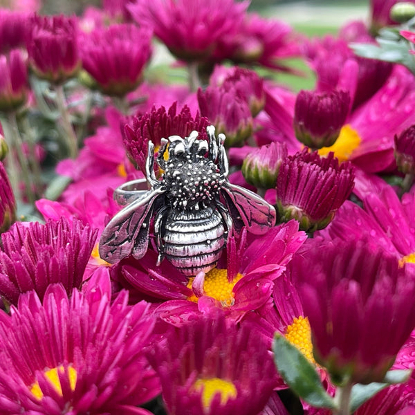 Adjustable Sterling Silver BEE Ring