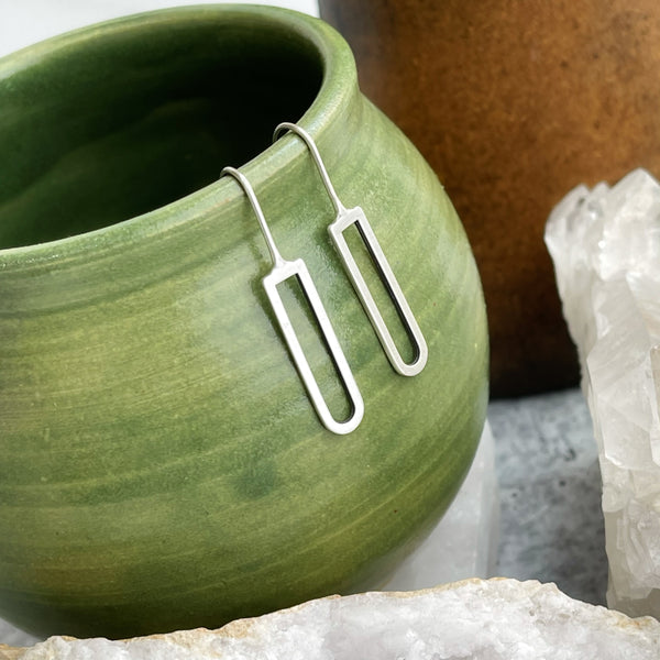 Sterling Silver Long Oval Earrings