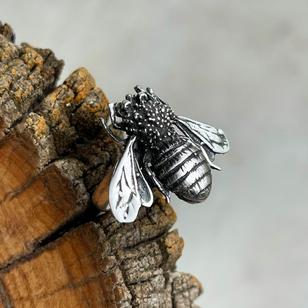 Adjustable Sterling Silver BEE Ring