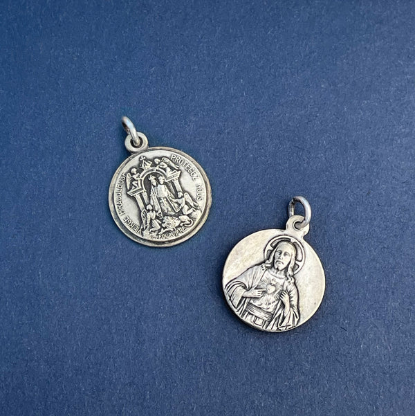 Miraculous Virgin Protect Us in French double-sided Charm