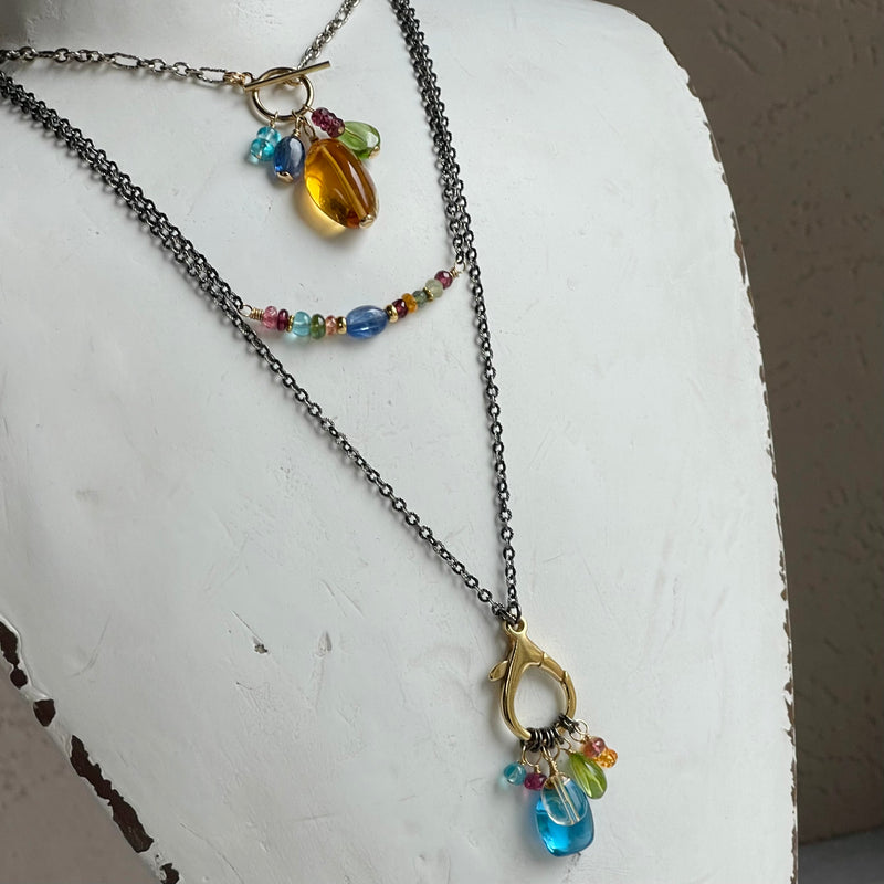 Sterling Silver & Gold-filled Gemstone Cluster Necklaces - Citrine, Aquamarine, Spinel, Peridot, Madarin Garnet, & Sapphire