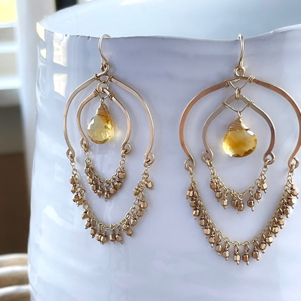 Gold-filled Citrine Chandelier Earrings 2.5”