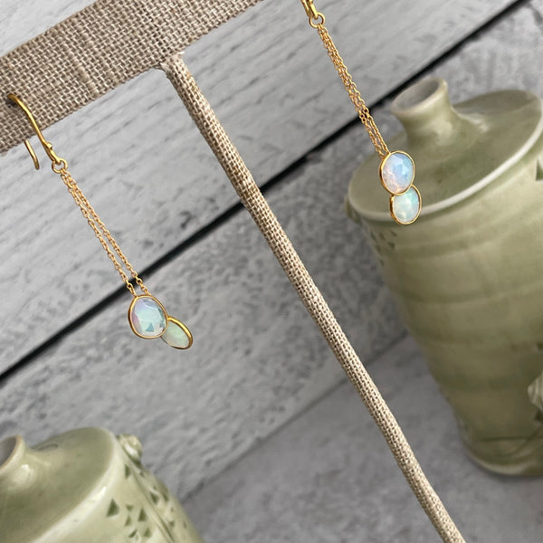 Vermeil (18k gold over sterling) & Rose-cut Opal Earrings 2 3/8”