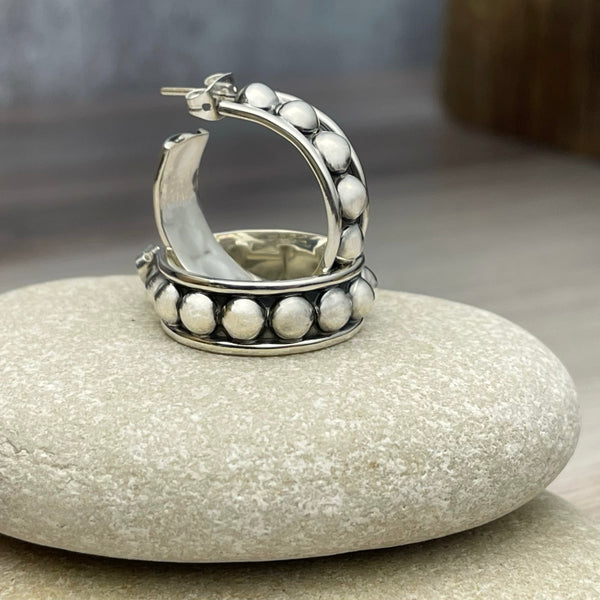 Sterling Silver Beaded Hoop Earrings
