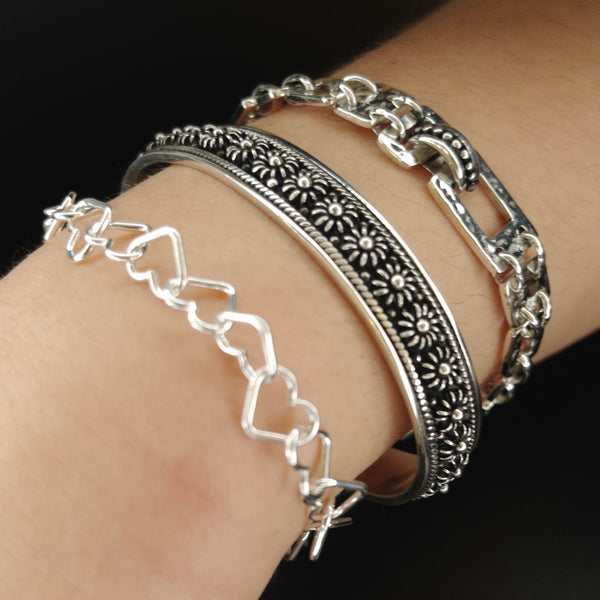 Sterling Silver Hammered Link Bracelet 7.5”