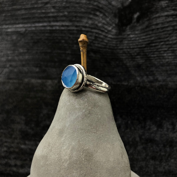 Faceted Blue Chalcedony Sterling Silver Ring