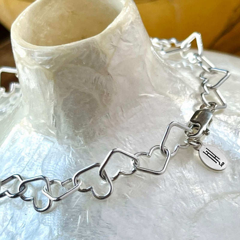 Sterling Silver Heart Chain Bracelet 6”, 7”, & 8”