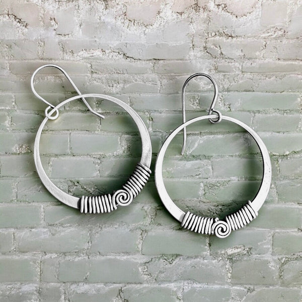 Sterling Silver Twisted Hoop Earrings 1.5”