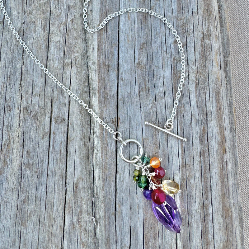 Sterling Silver Gemstone Cluster Necklace