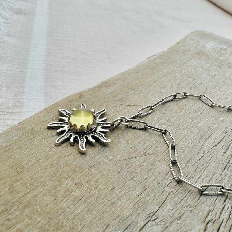 Sterling Silver & Lemon Quartz Sun Necklace