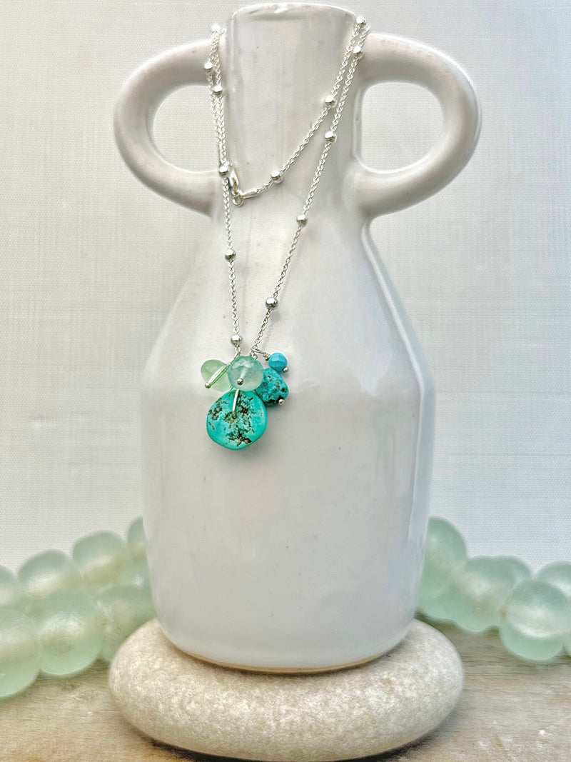 Sterling Silver, Turquoise, Fluorite, & Chalcedony Necklace