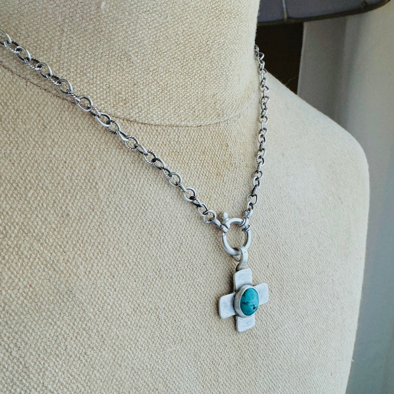 Sterling Silver Turquoise Cross Necklace