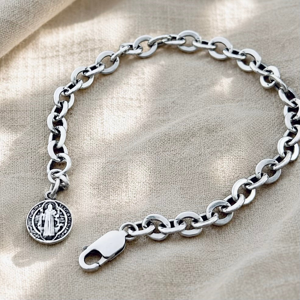 Sterling Silver Saint Benedict Chain Bracelet