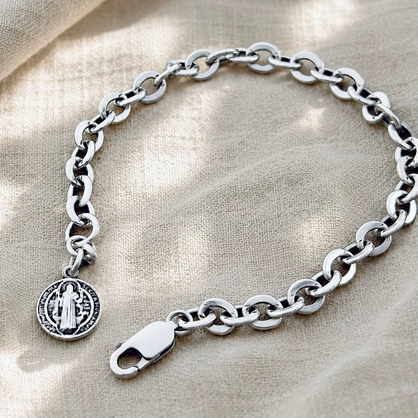 Sterling Silver Saint Benedict Chain Bracelet