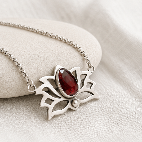 Sterling Silver Garnet Lotus Necklace