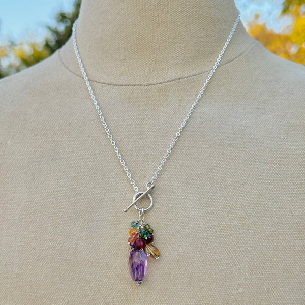 Sterling Silver Gemstone Cluster Necklace