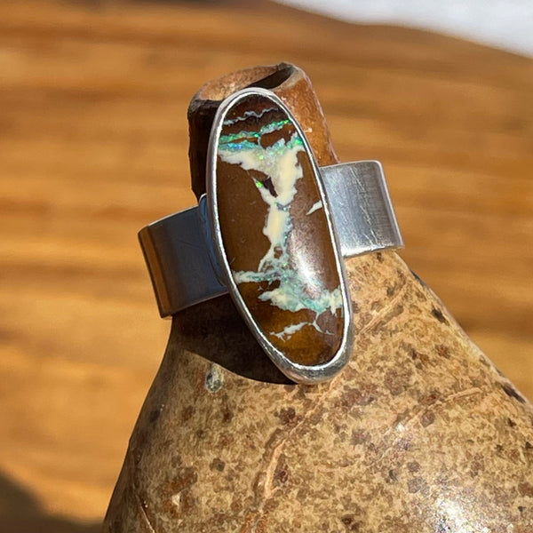 Adjustable Sterling Silver and Australian Boulder Opal Ring
